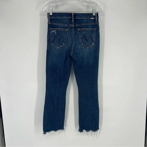 Mother The Insider Crop Step Chew Distressed Dark Wash Jeans in Dancing on Coals - Picture 4 of 8